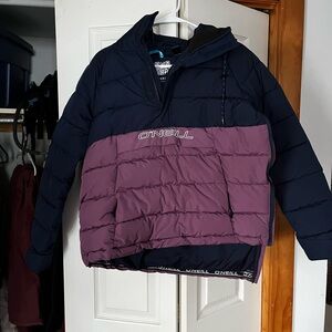 O'Neill Two-Tone Puffer Jacket in Navy and Plum